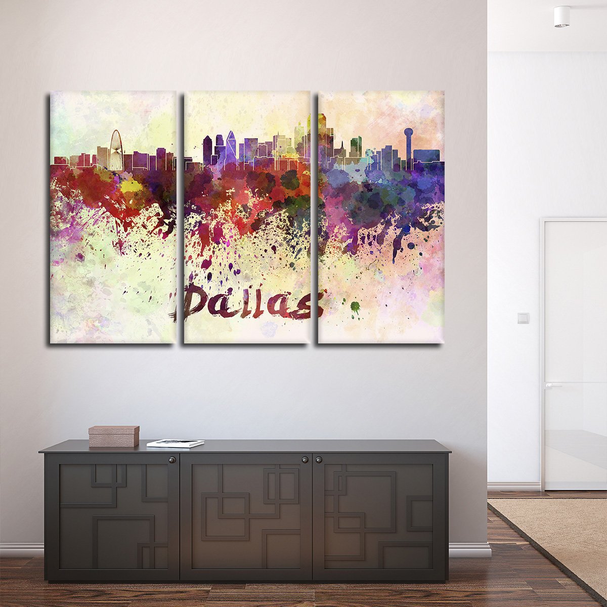 Dallas Watercolor Skyline Multi Panel Canvas Wall Art