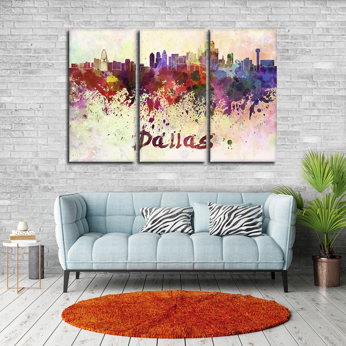 Dallas Watercolor Skyline Multi Panel Canvas Wall Art