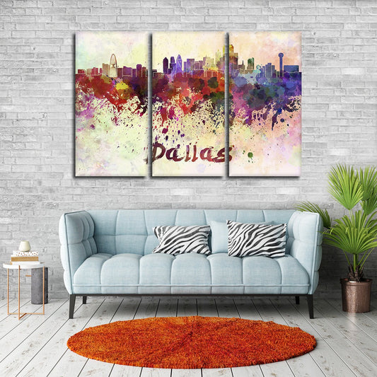 Dallas Watercolor Skyline Multi Panel Canvas Wall Art