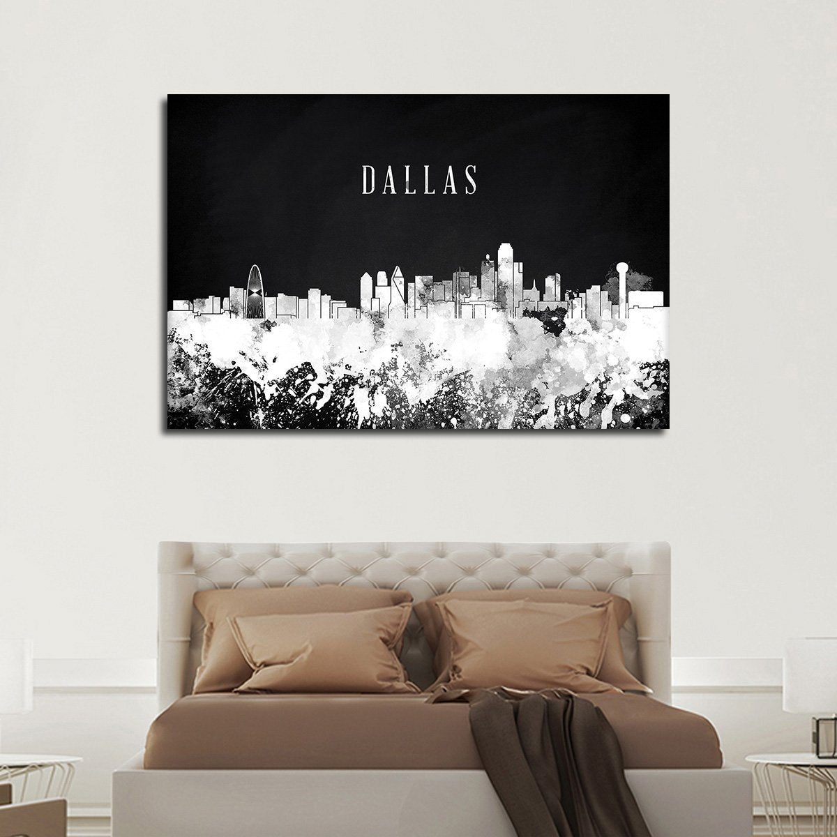 Dallas Watercolor Skyline BW Multi Panel Canvas Wall Art