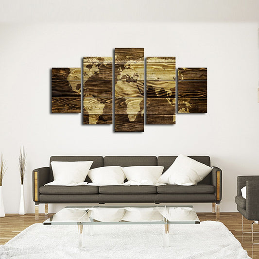 Dark Wood World Map Multi Panel Canvas Wall Art
