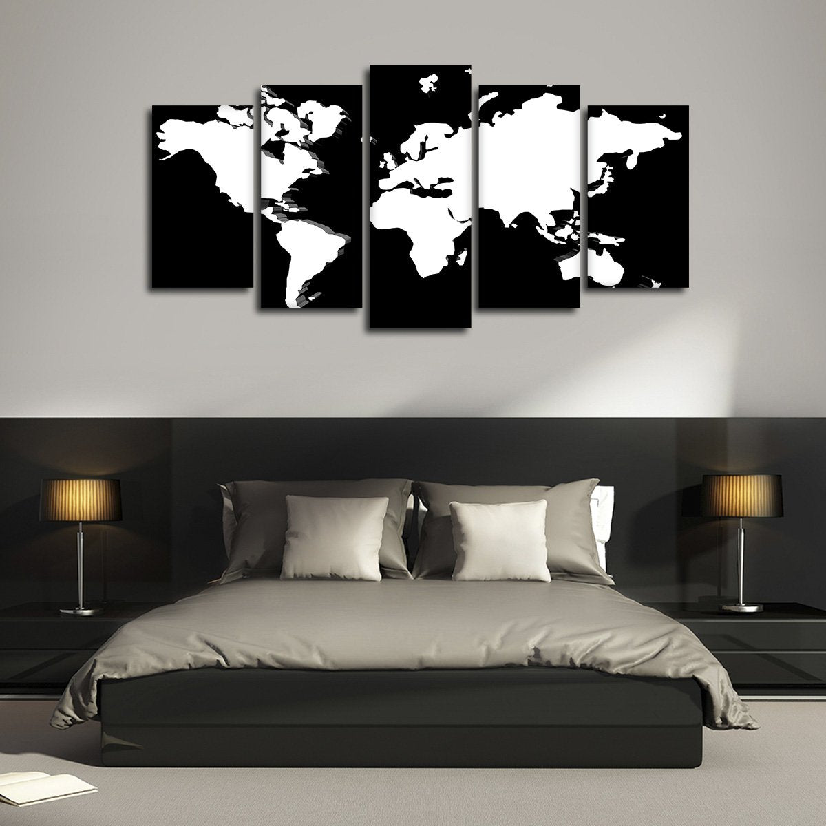Dark World Map Multi Panel Canvas Wall Art