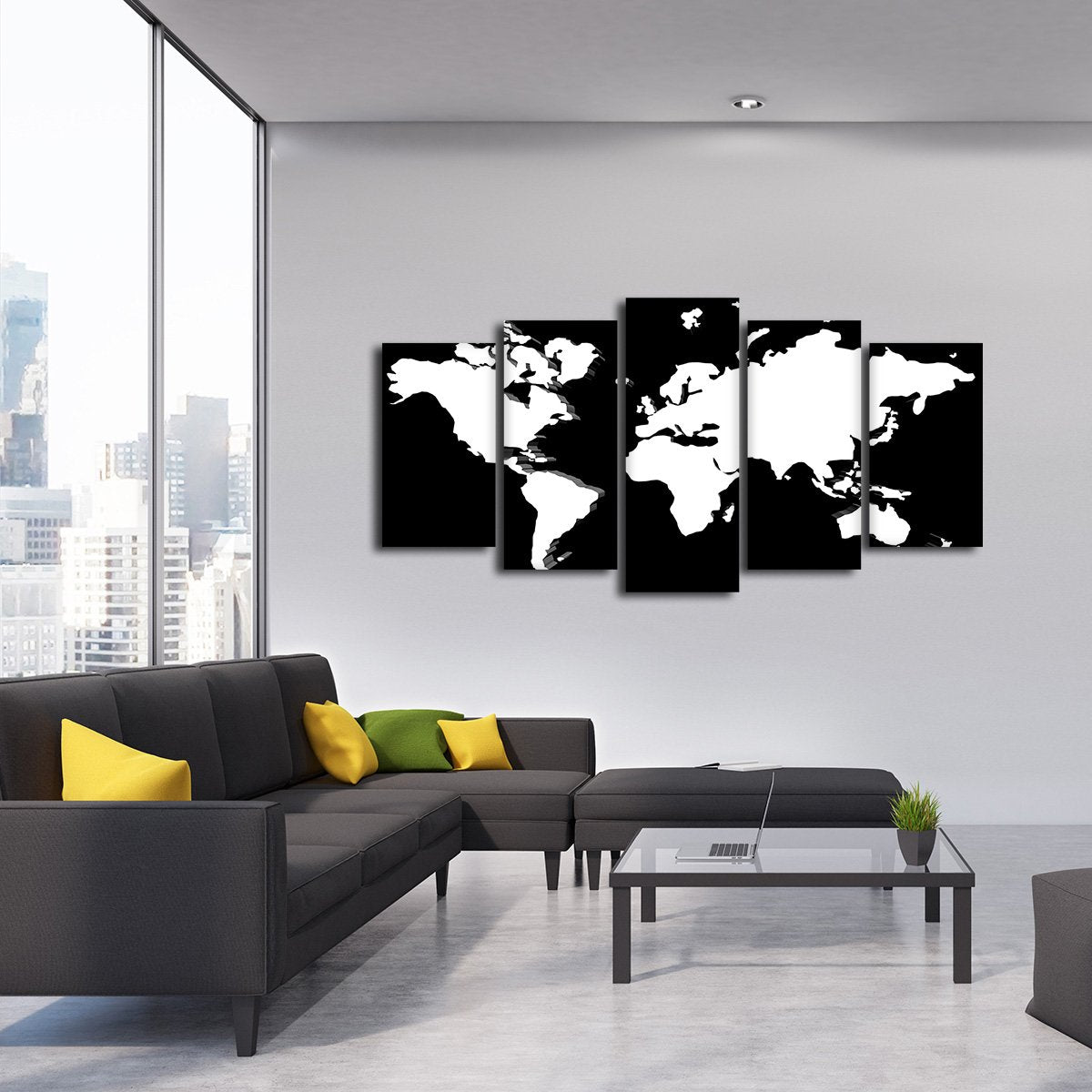 Dark World Map Multi Panel Canvas Wall Art
