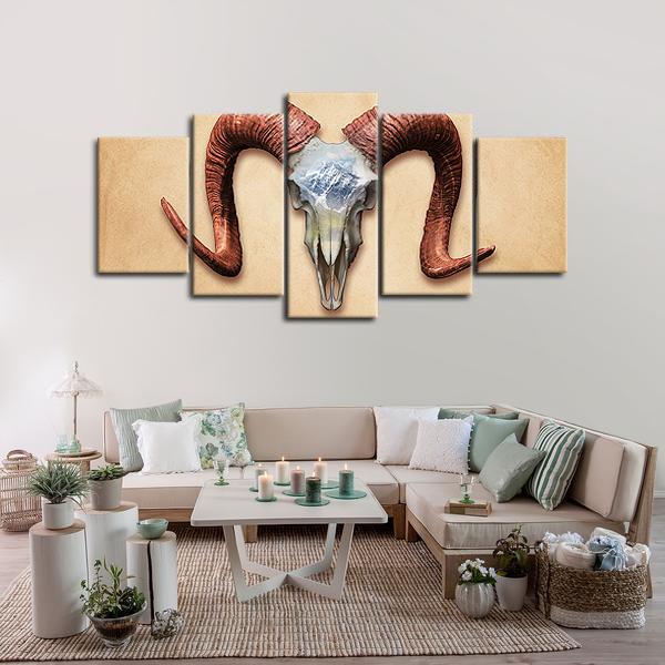 Deadly Ram Skull Multi Panel Canvas Wall Art