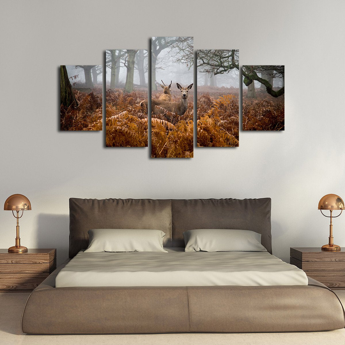 Deer in the Fog Multi Panel Canvas Wall Art