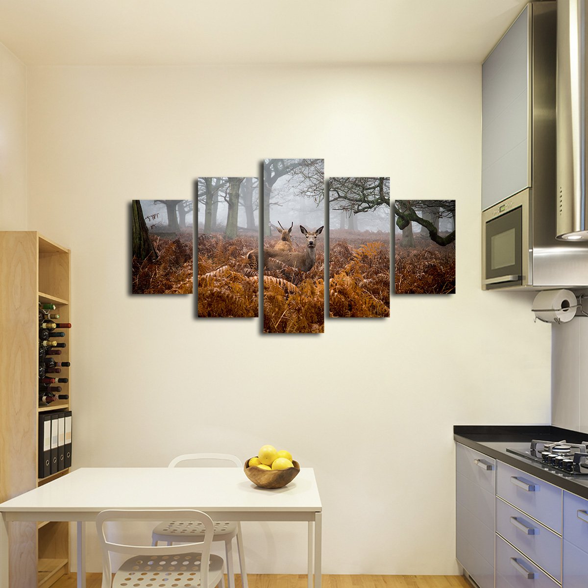 Deer in the Fog Multi Panel Canvas Wall Art