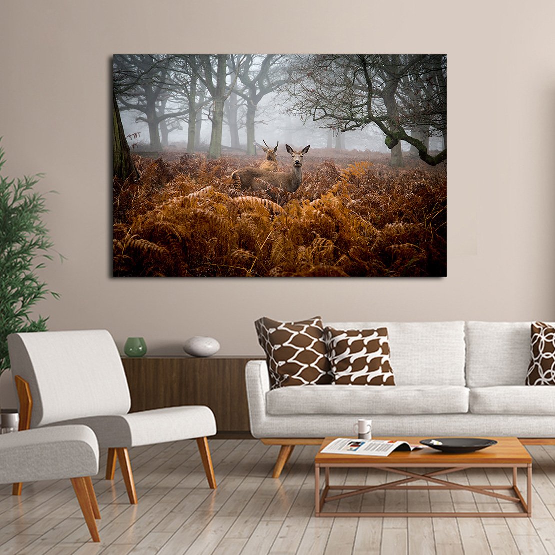Deer in the Fog Multi Panel Canvas Wall Art