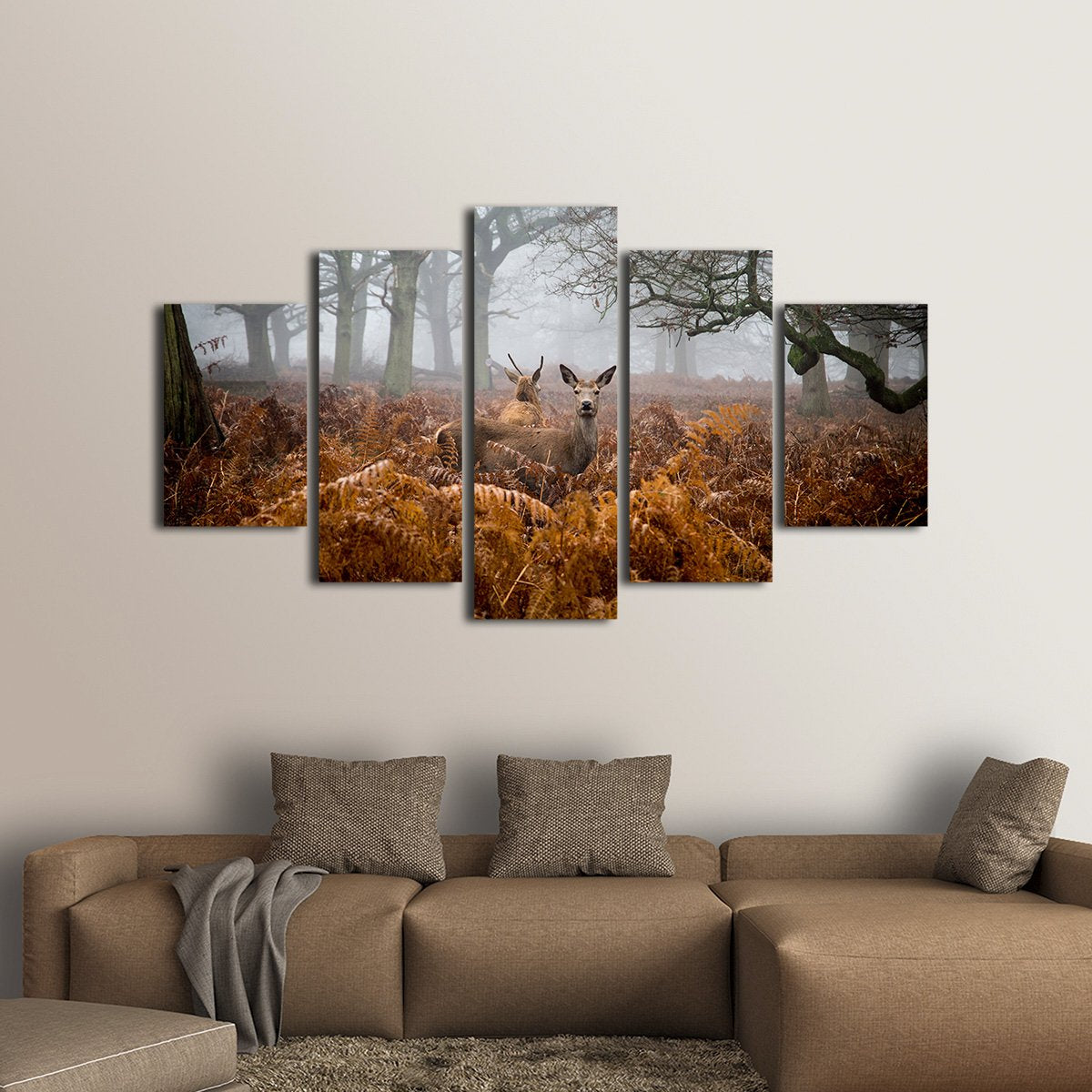 Deer in the Fog Multi Panel Canvas Wall Art