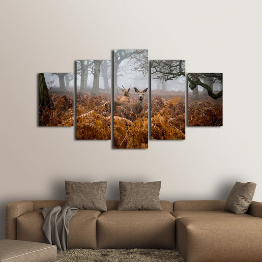 Deer in the Fog Multi Panel Canvas Wall Art