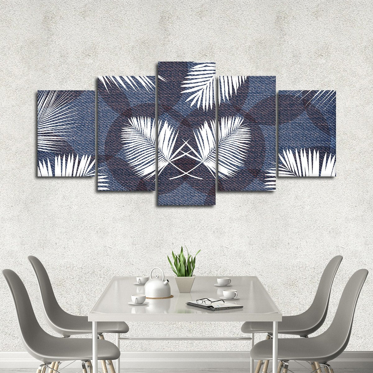 Denim Leaves Multi Panel Canvas Wall Art