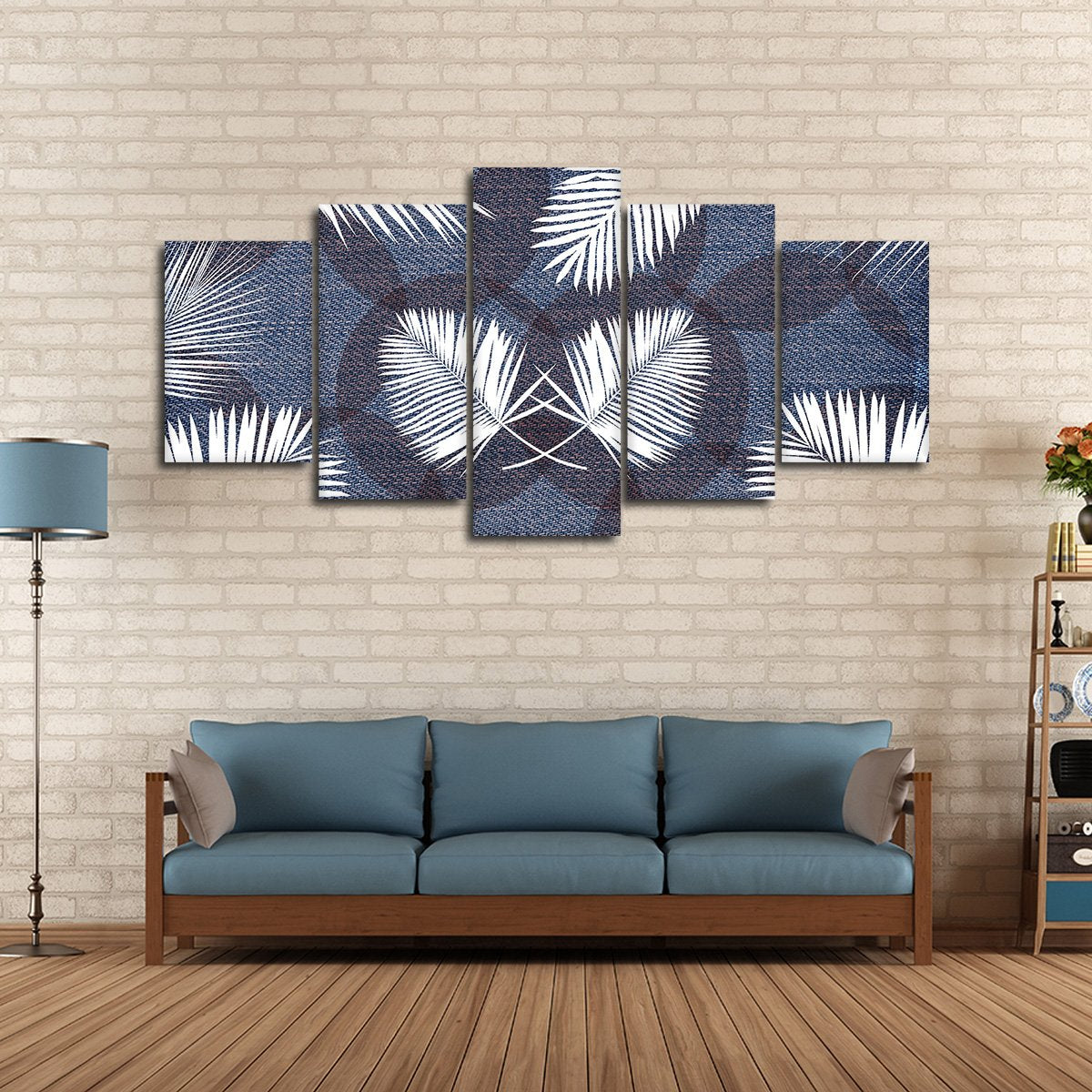 Denim Leaves Multi Panel Canvas Wall Art