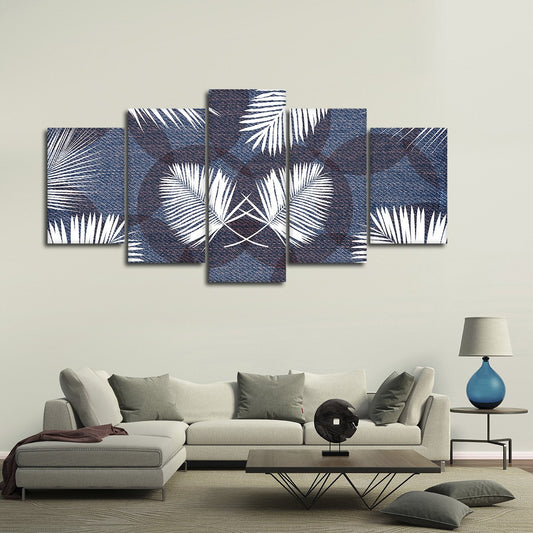 Denim Leaves Multi Panel Canvas Wall Art