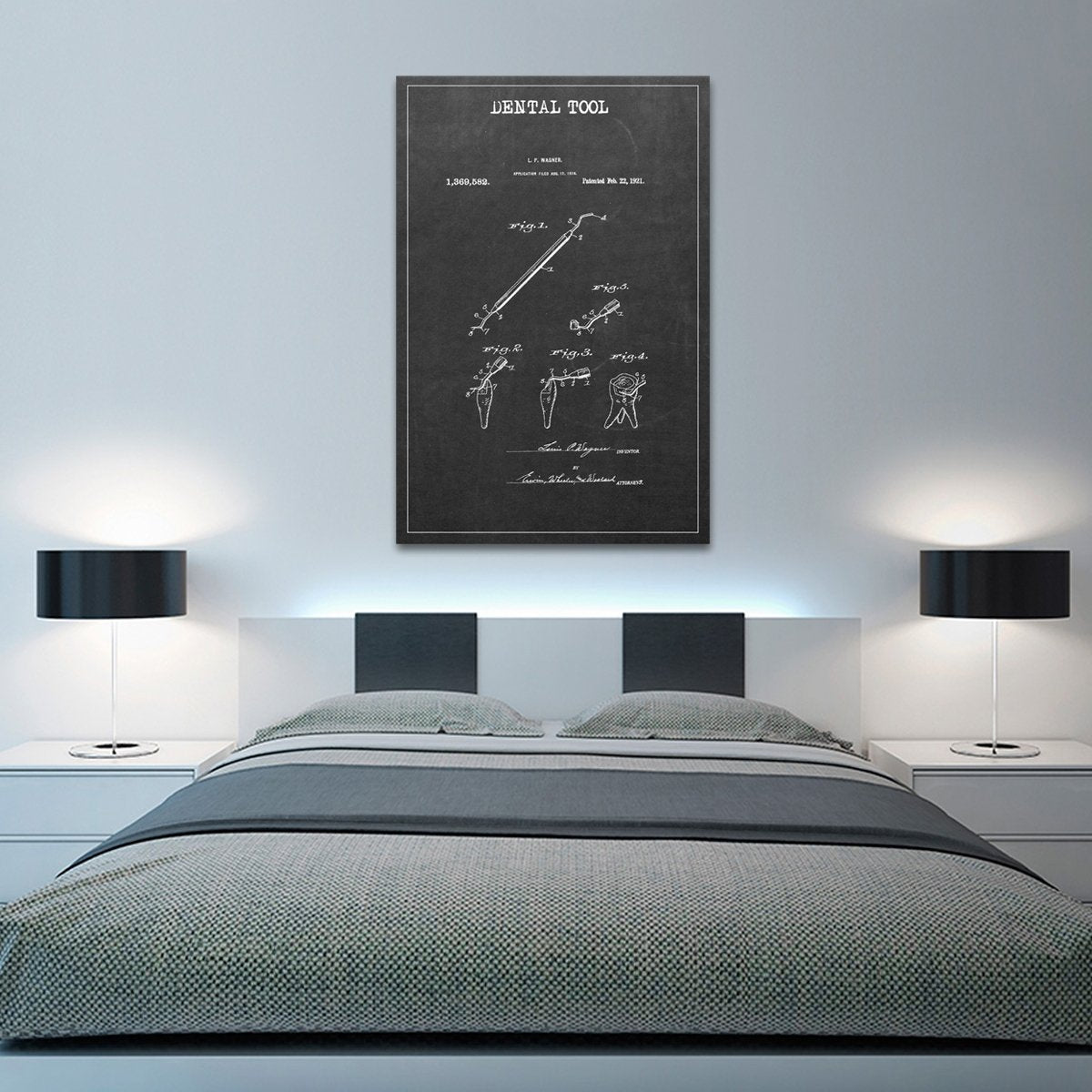 Dental Tool Patent 1 BW Canvas Wall Art