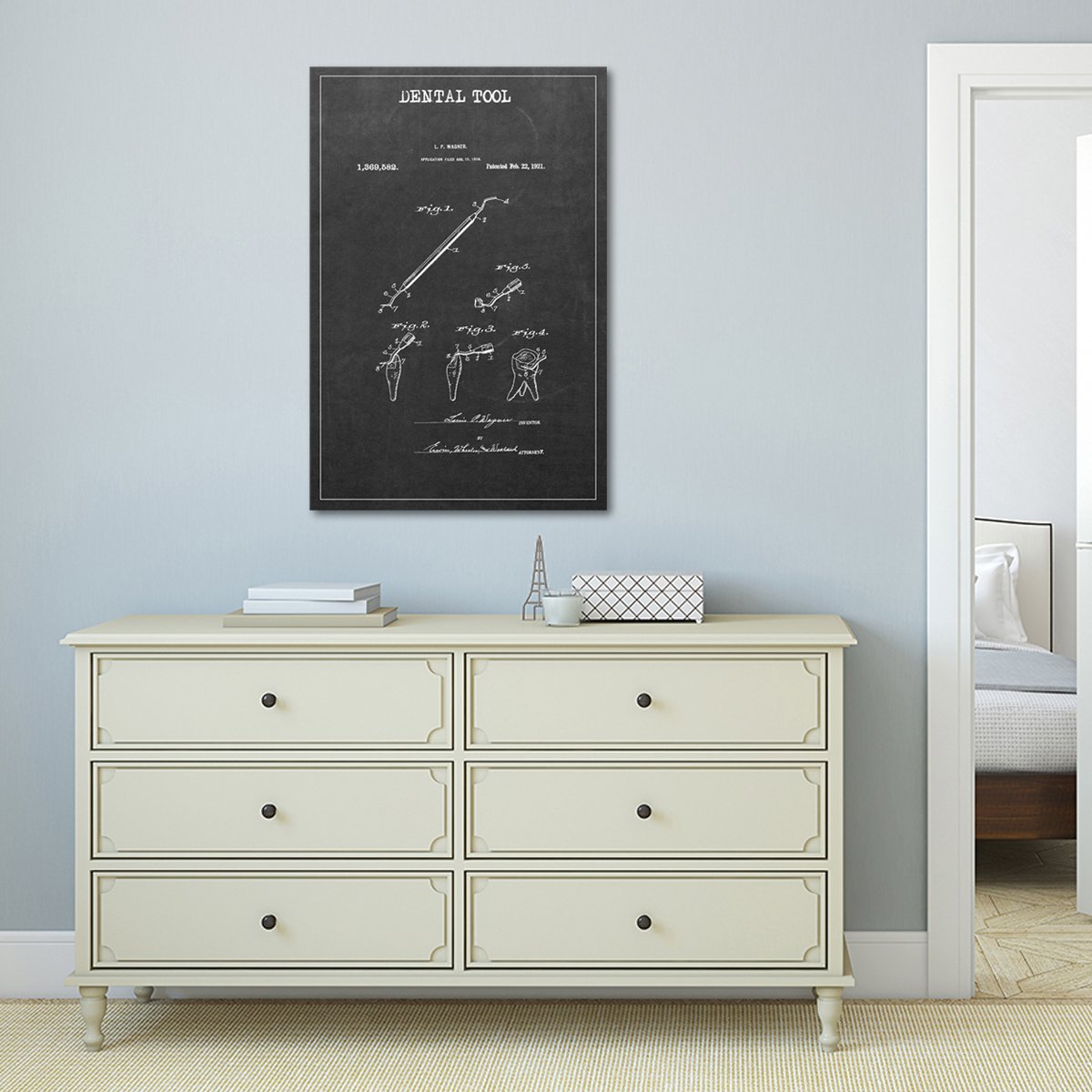 Dental Tool Patent 1 BW Canvas Wall Art