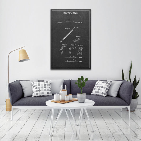 Dental Tool Patent 1 BW Canvas Wall Art