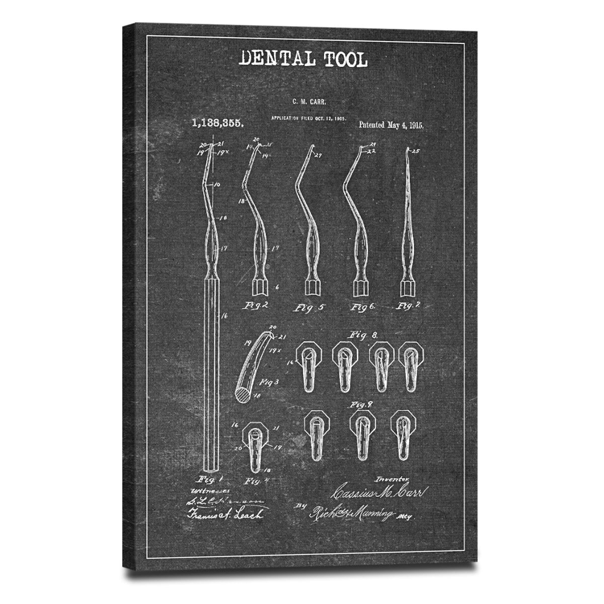 Dental Tool Patent BW Canvas Wall Art