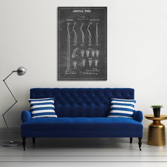 Dental Tool Patent BW Canvas Wall Art