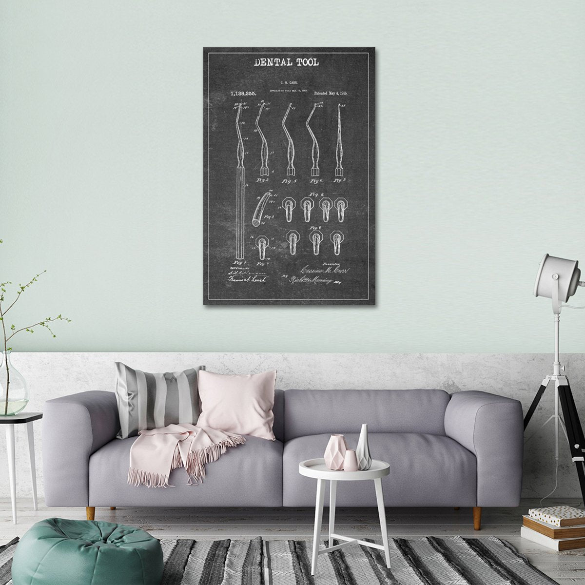 Dental Tool Patent BW Canvas Wall Art