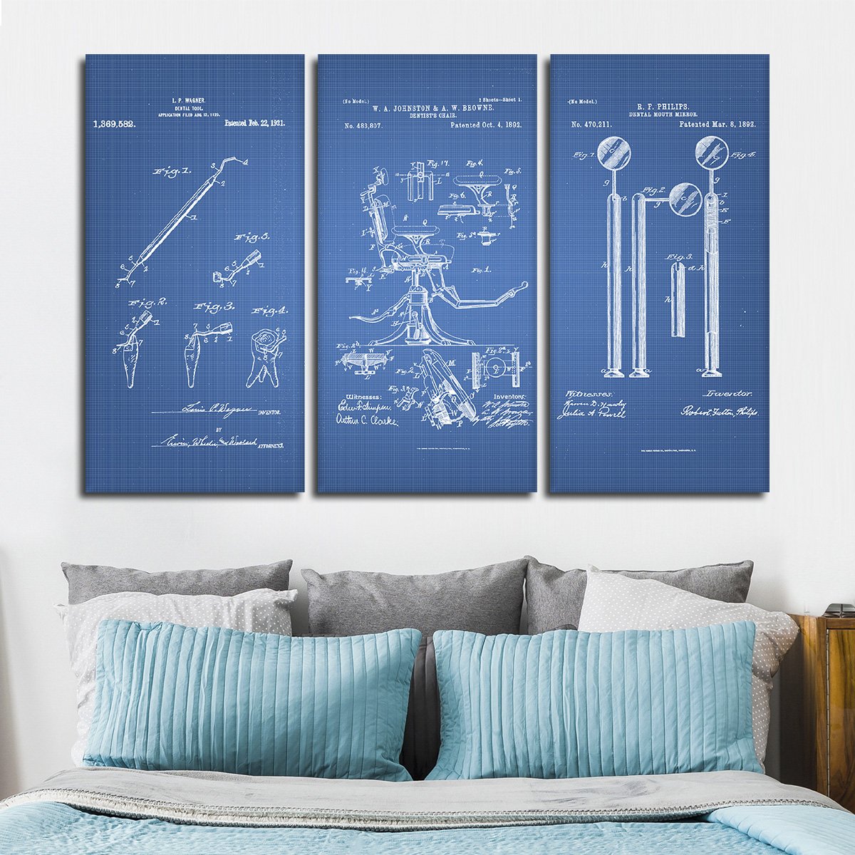 Dentist Patent Compilation Blue Multi Panel Canvas Wall Art