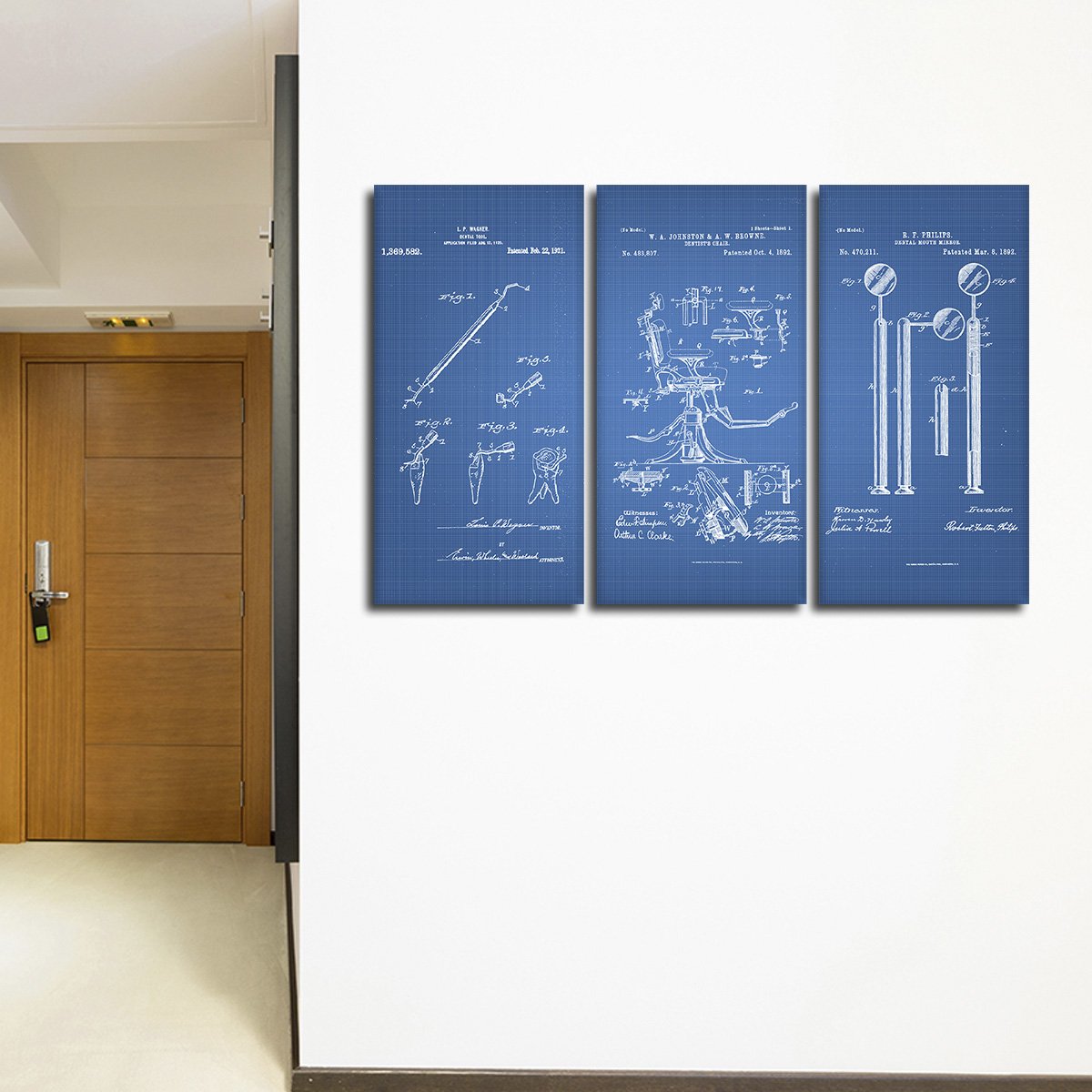 Dentist Patent Compilation Blue Multi Panel Canvas Wall Art