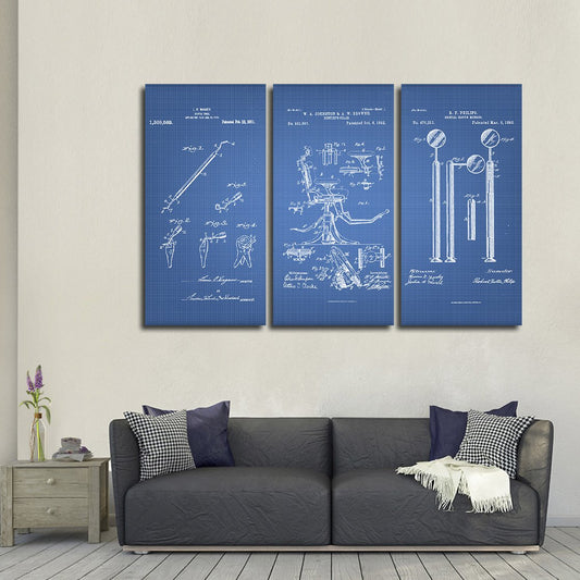 Dentist Patent Compilation Blue Multi Panel Canvas Wall Art