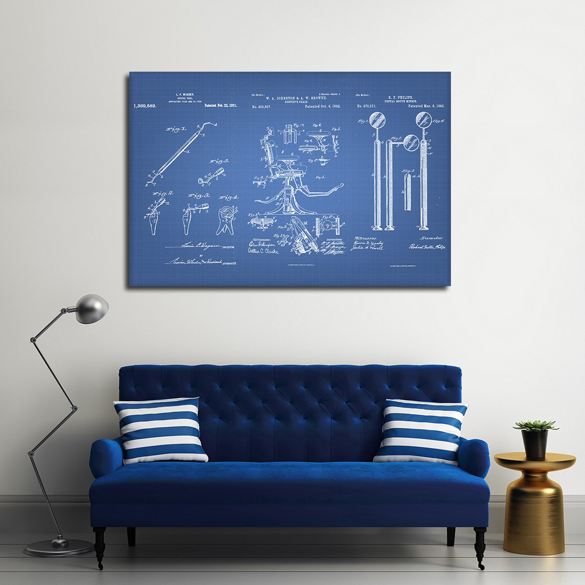 Dentist Patent Compilation Blue Multi Panel Canvas Wall Art