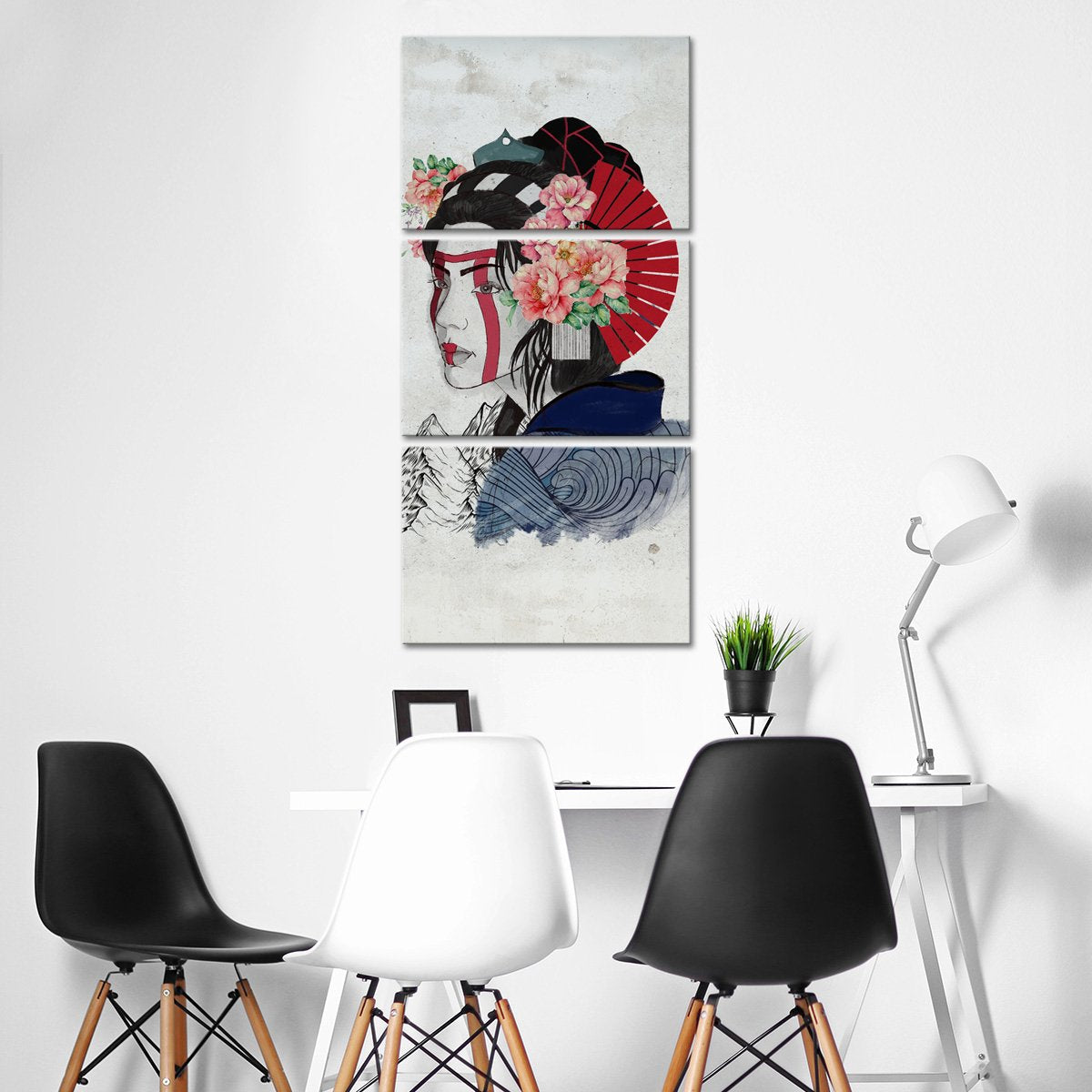 Blue Wave Geisha Multi Panel Canvas Wall Art