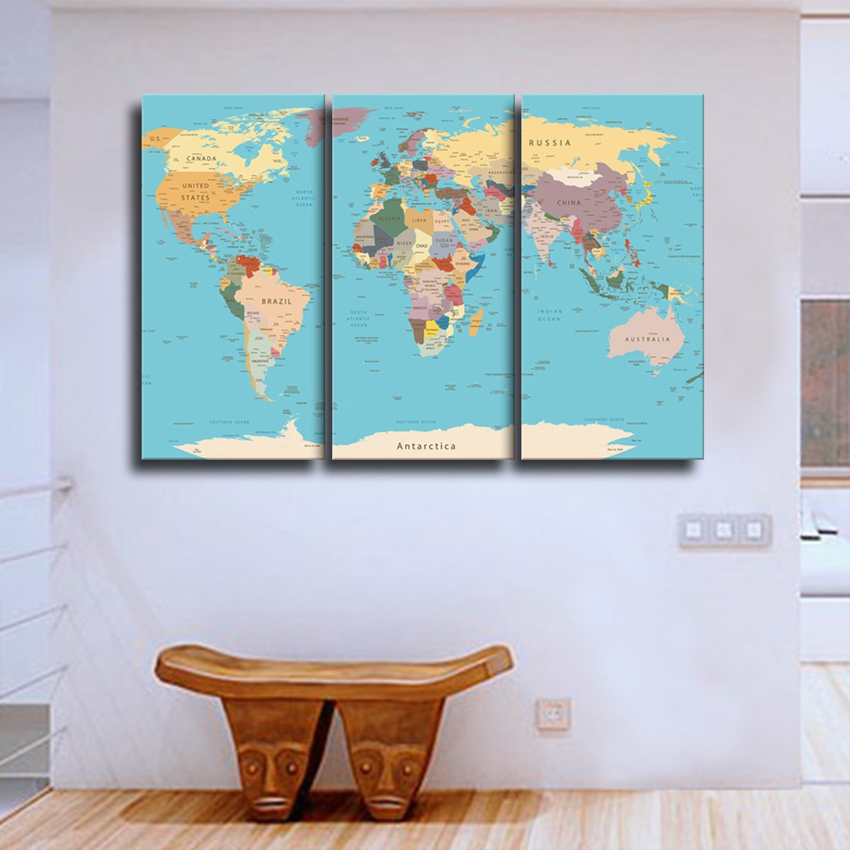 Detailed World Map Multi Panel Canvas Wall Art