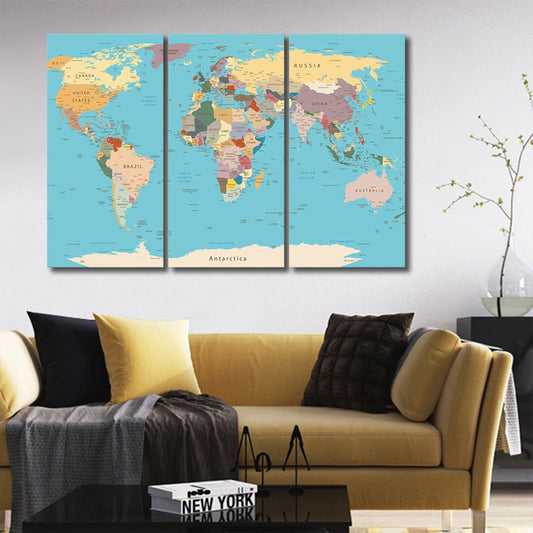 Detailed World Map Multi Panel Canvas Wall Art