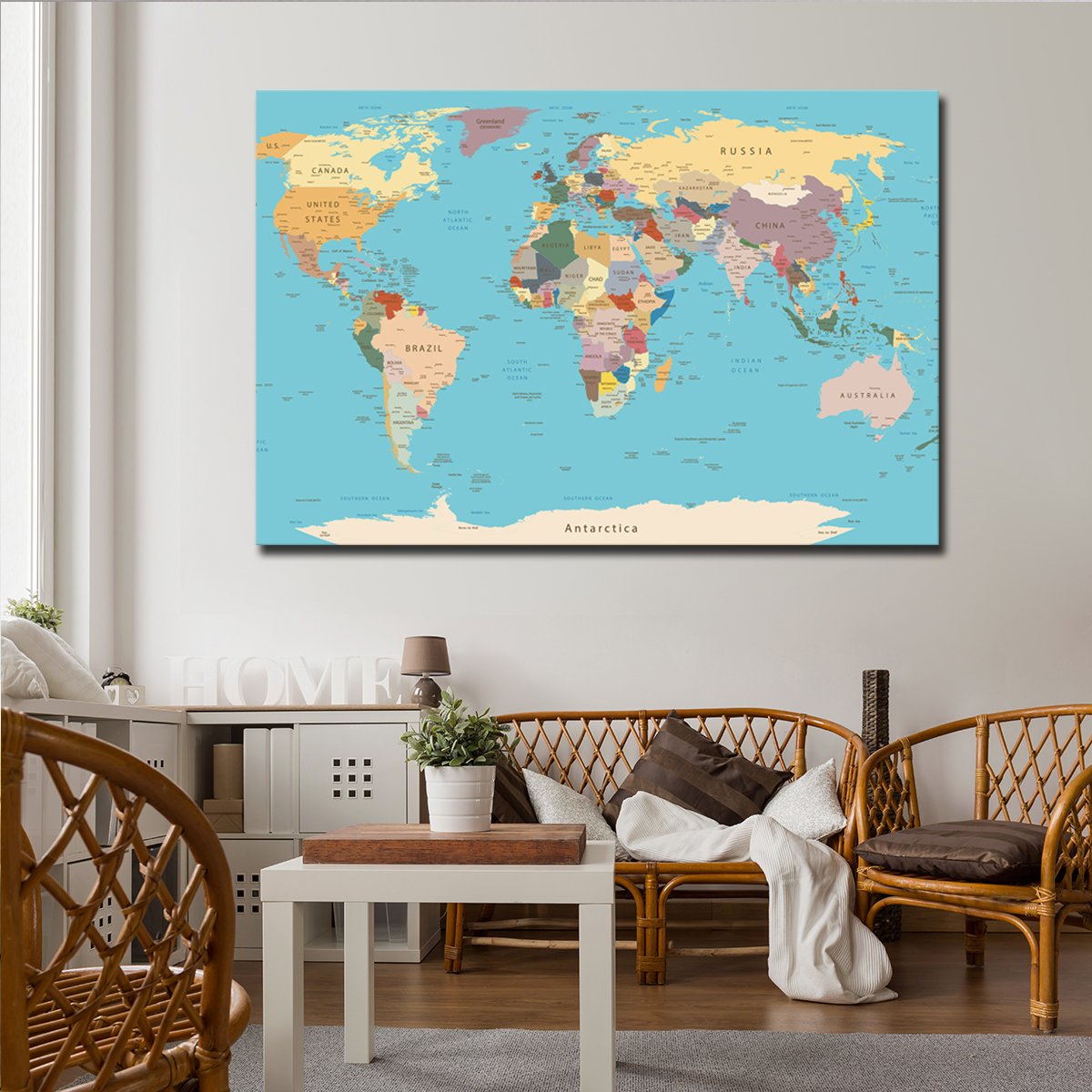 Detailed World Map Multi Panel Canvas Wall Art