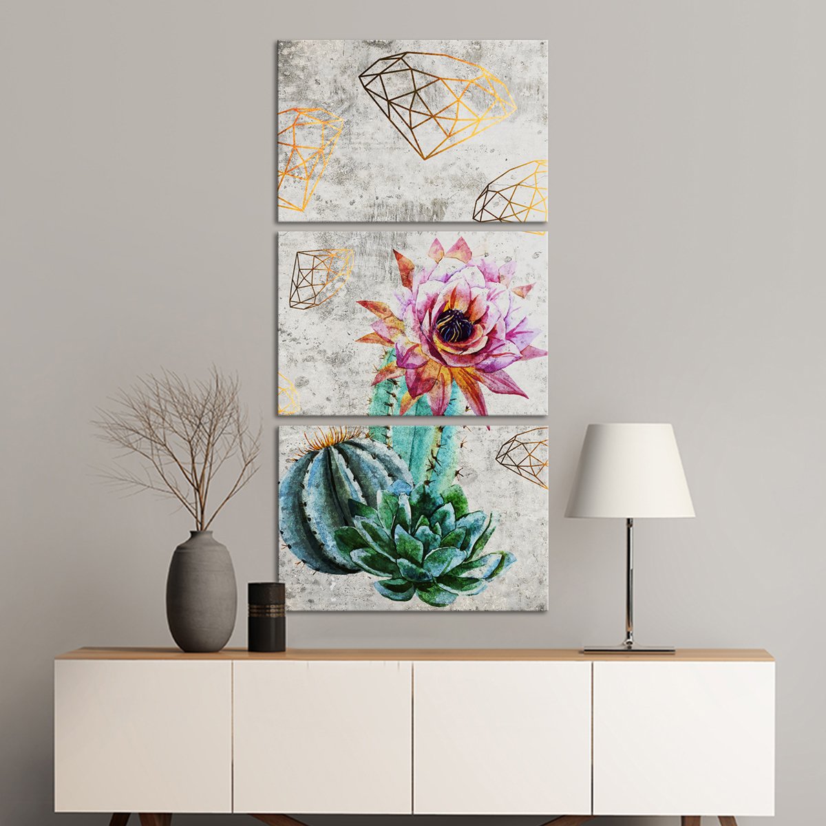 Diamonds Around Cacti Multi Panel Canvas Wall Art
