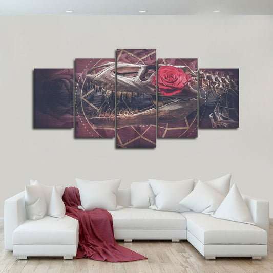 Dinosaur Rose Skull Multi Panel Canvas Wall Art
