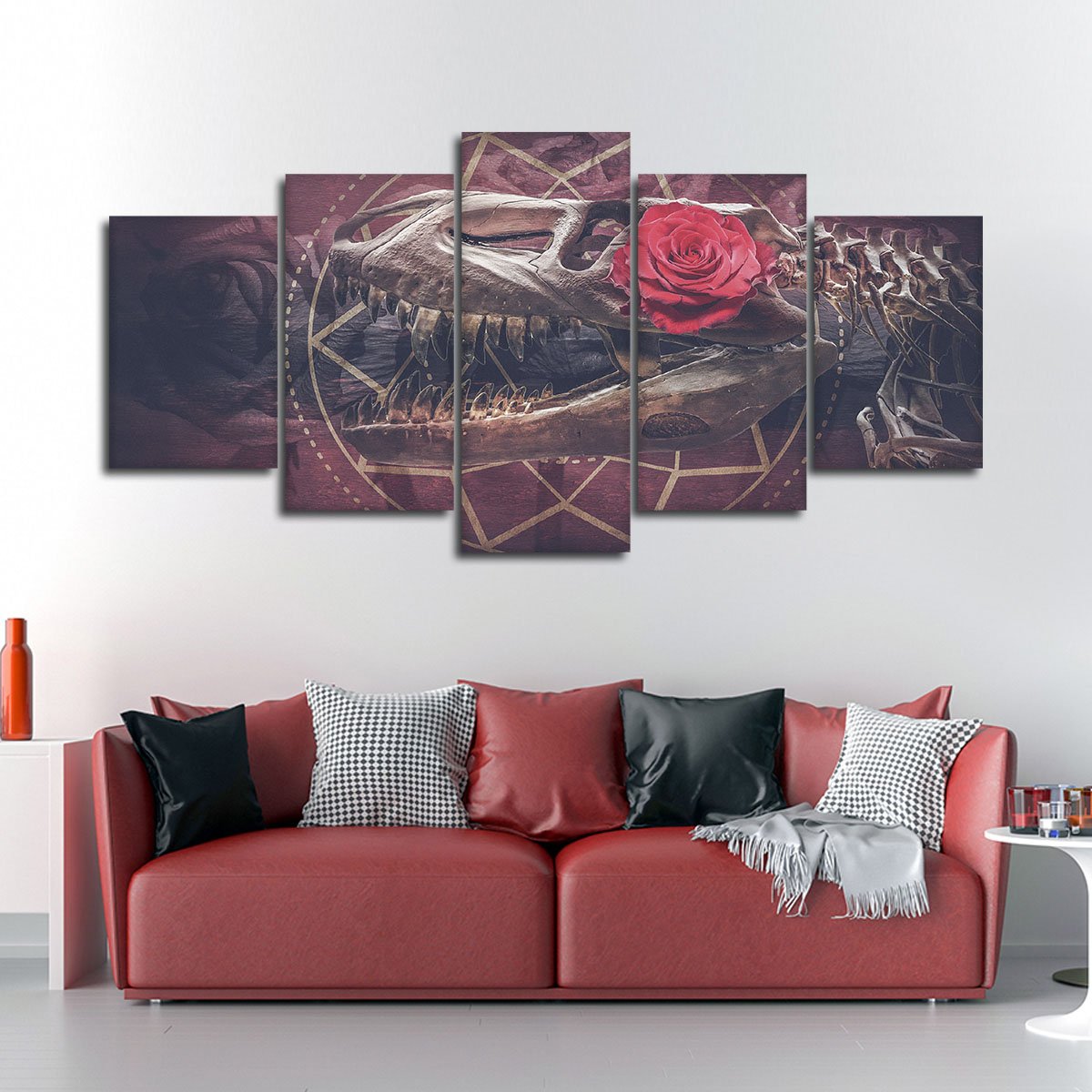 Dinosaur Rose Skull Multi Panel Canvas Wall Art