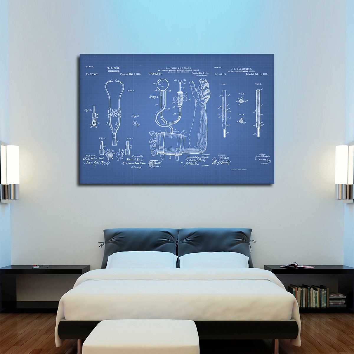 Doctor Patent Compilation Blue Multi Panel Canvas Wall Art