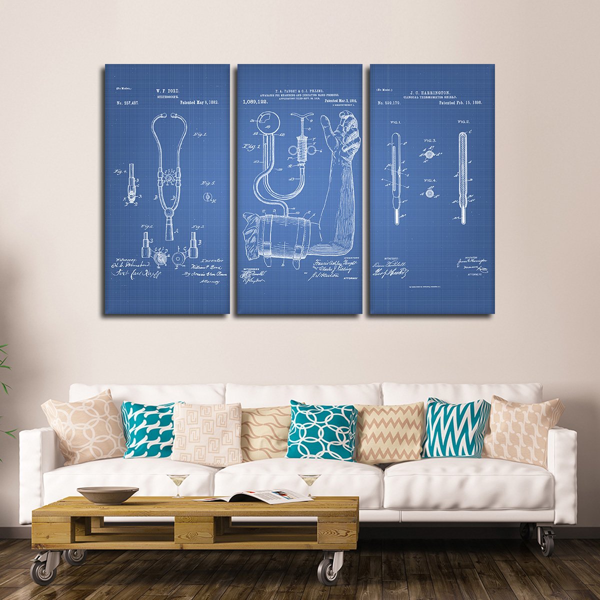 Doctor Patent Compilation Blue Multi Panel Canvas Wall Art