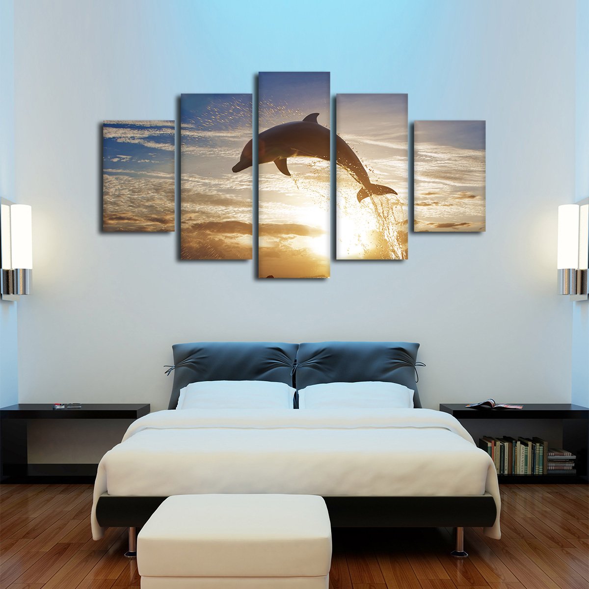 Dolphin Jumping Multi Panel Canvas Wall Art
