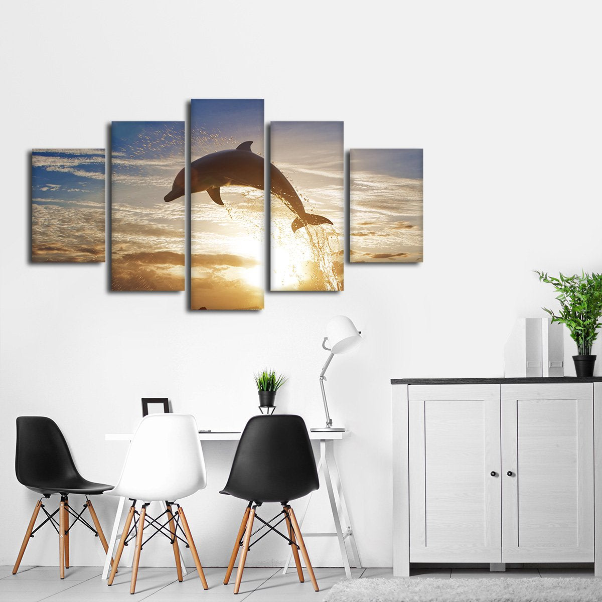 Dolphin Jumping Multi Panel Canvas Wall Art