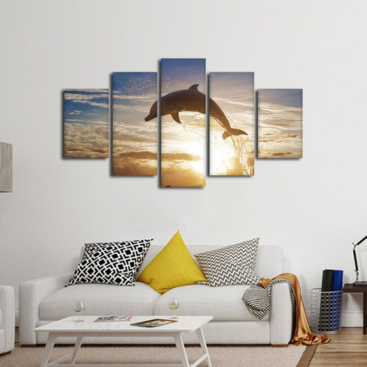 Dolphin Jumping Multi Panel Canvas Wall Art