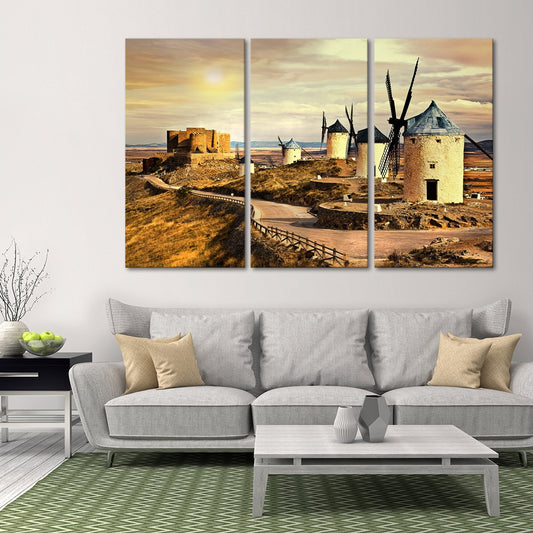 Don Quixote Windmill Multi Panel Canvas Wall Art
