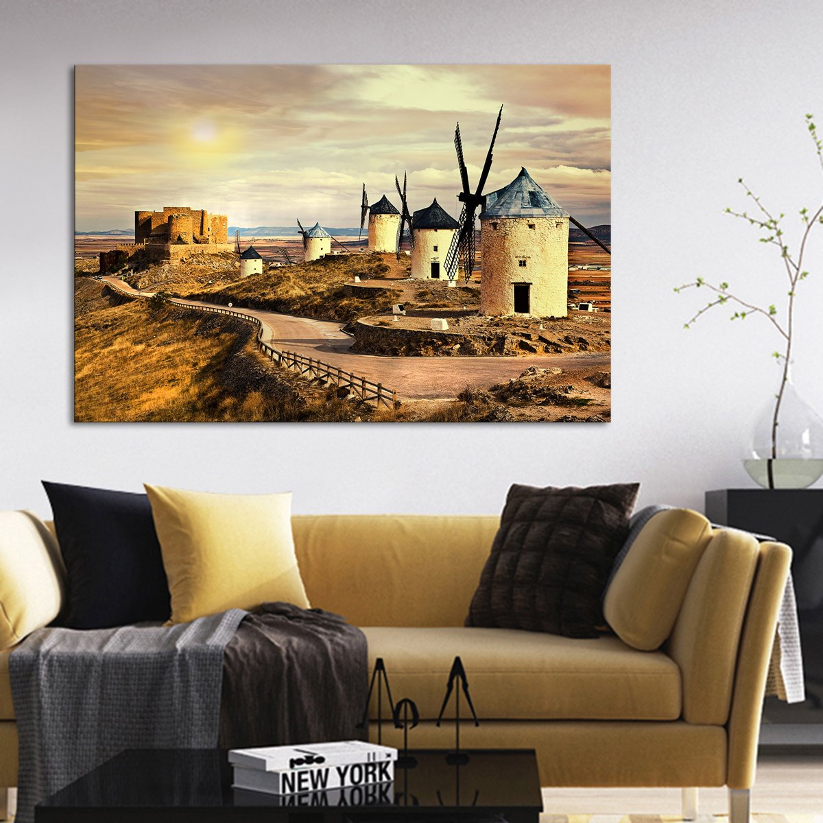 Don Quixote Windmill Multi Panel Canvas Wall Art