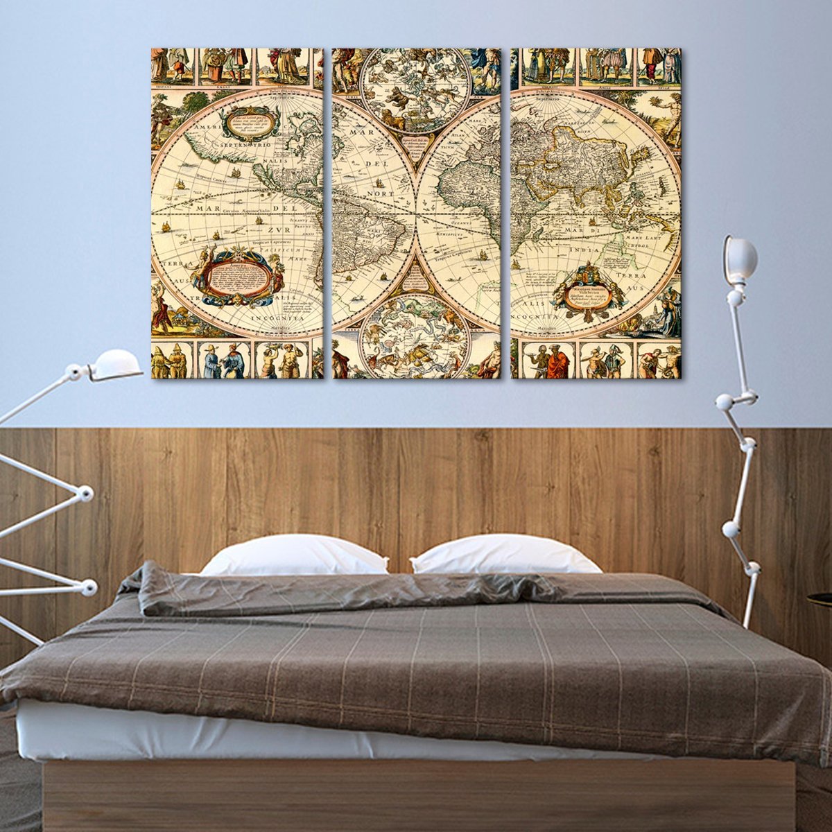 Early World Map Multi Panel Canvas Wall Art