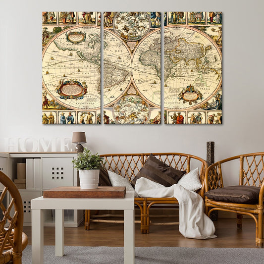 Early World Map Multi Panel Canvas Wall Art