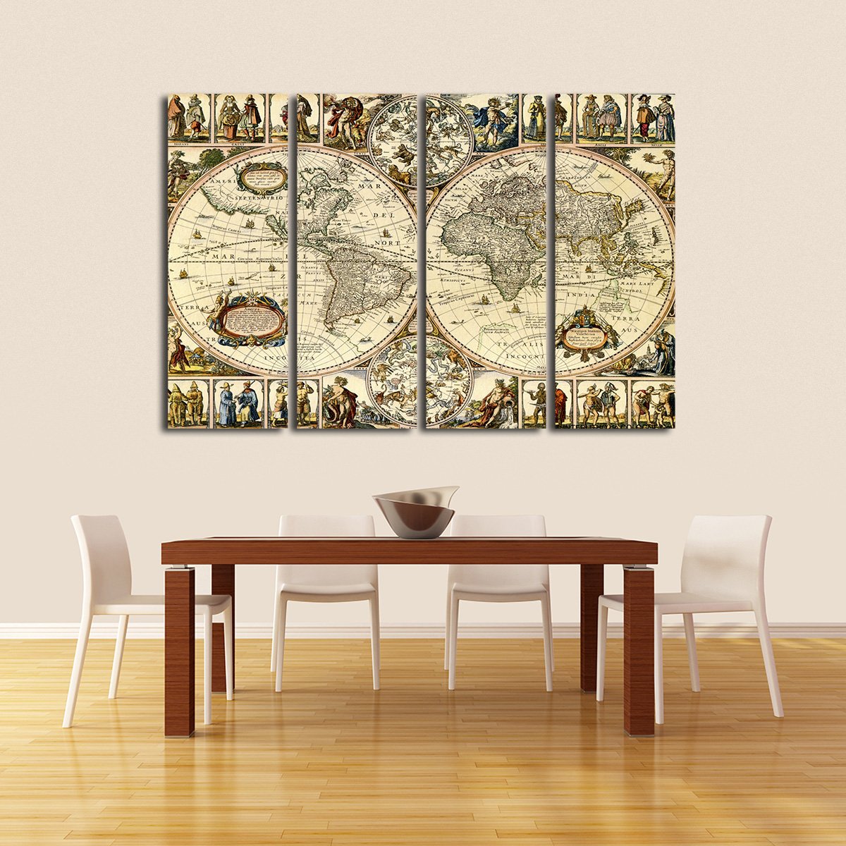 Early World Map Multi Panel Canvas Wall Art