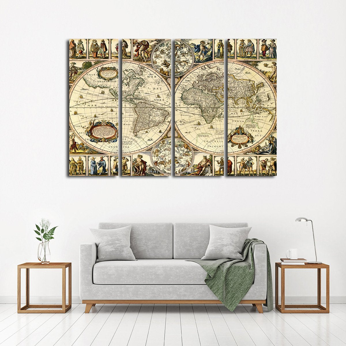 Early World Map Multi Panel Canvas Wall Art