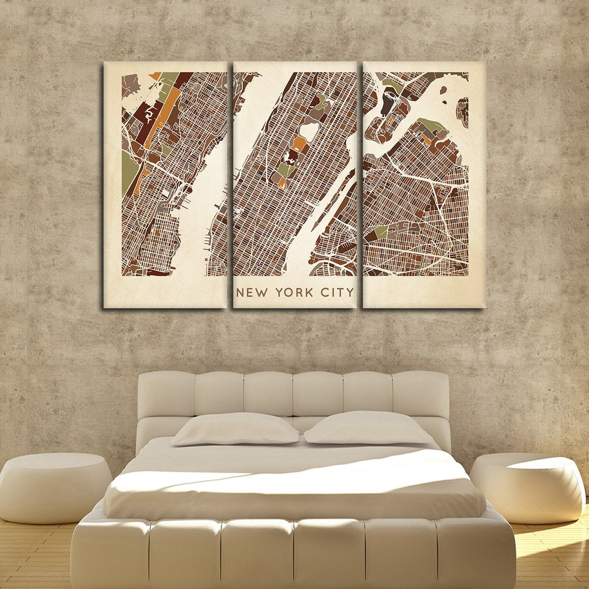 Earthy NYC Map Multi Panel Canvas Wall Art