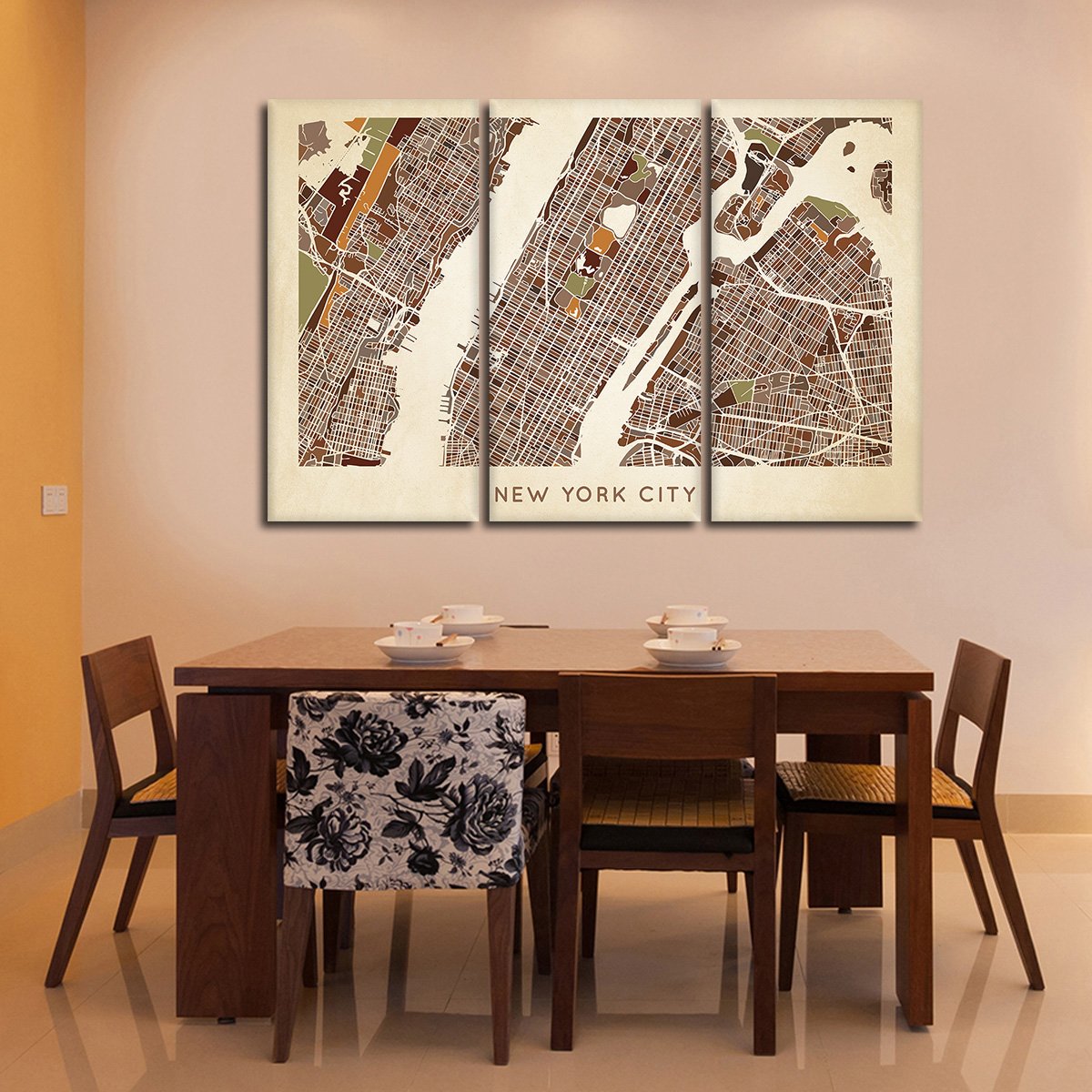 Earthy NYC Map Multi Panel Canvas Wall Art
