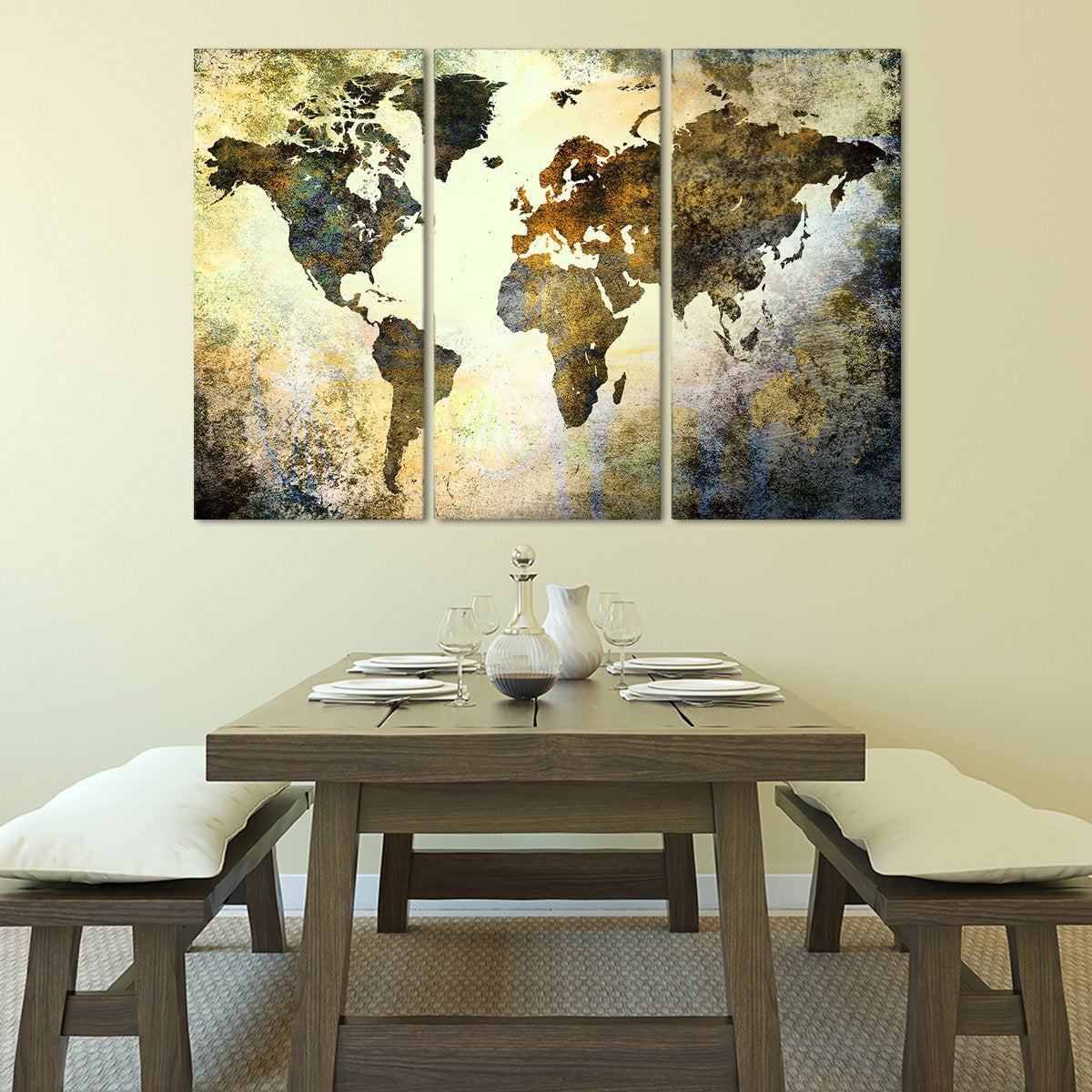 Earthy Texture World Map Multi Panel Canvas Wall Art