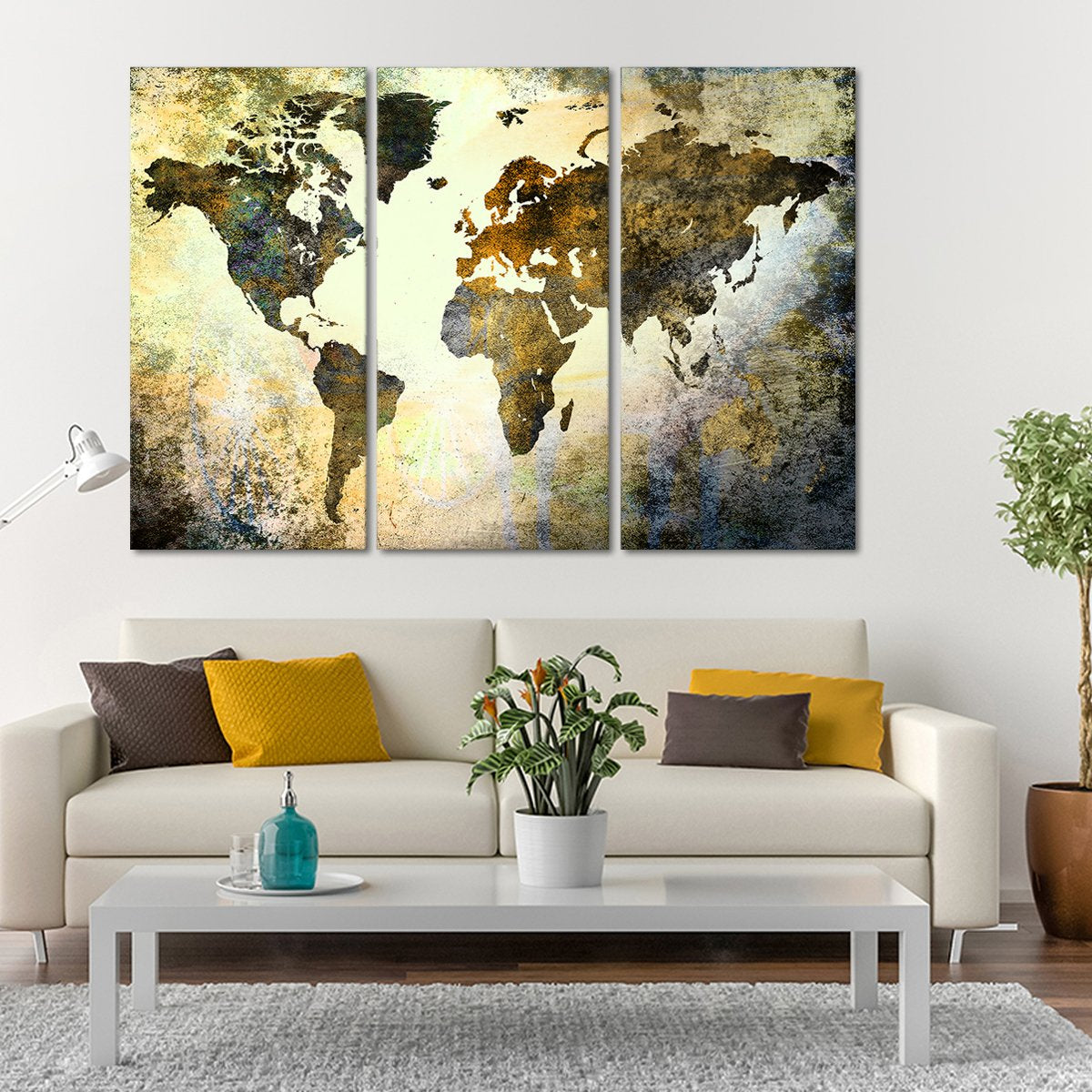 Earthy Texture World Map Multi Panel Canvas Wall Art