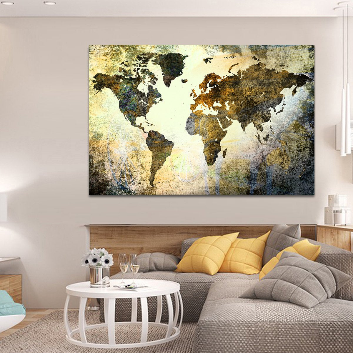 Earthy Texture World Map Multi Panel Canvas Wall Art