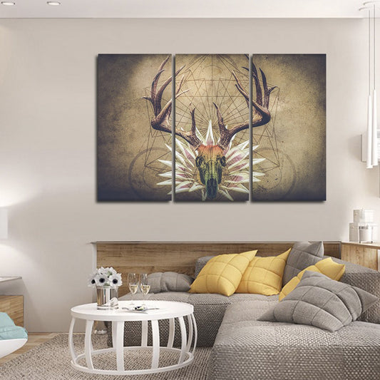 Edgy Horned Deer Multi Panel Canvas Wall Art
